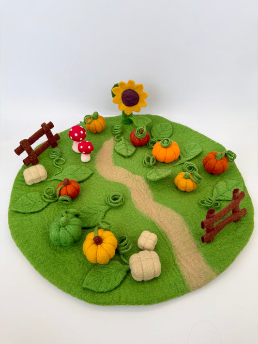 Pumpkin picking field Large Mat