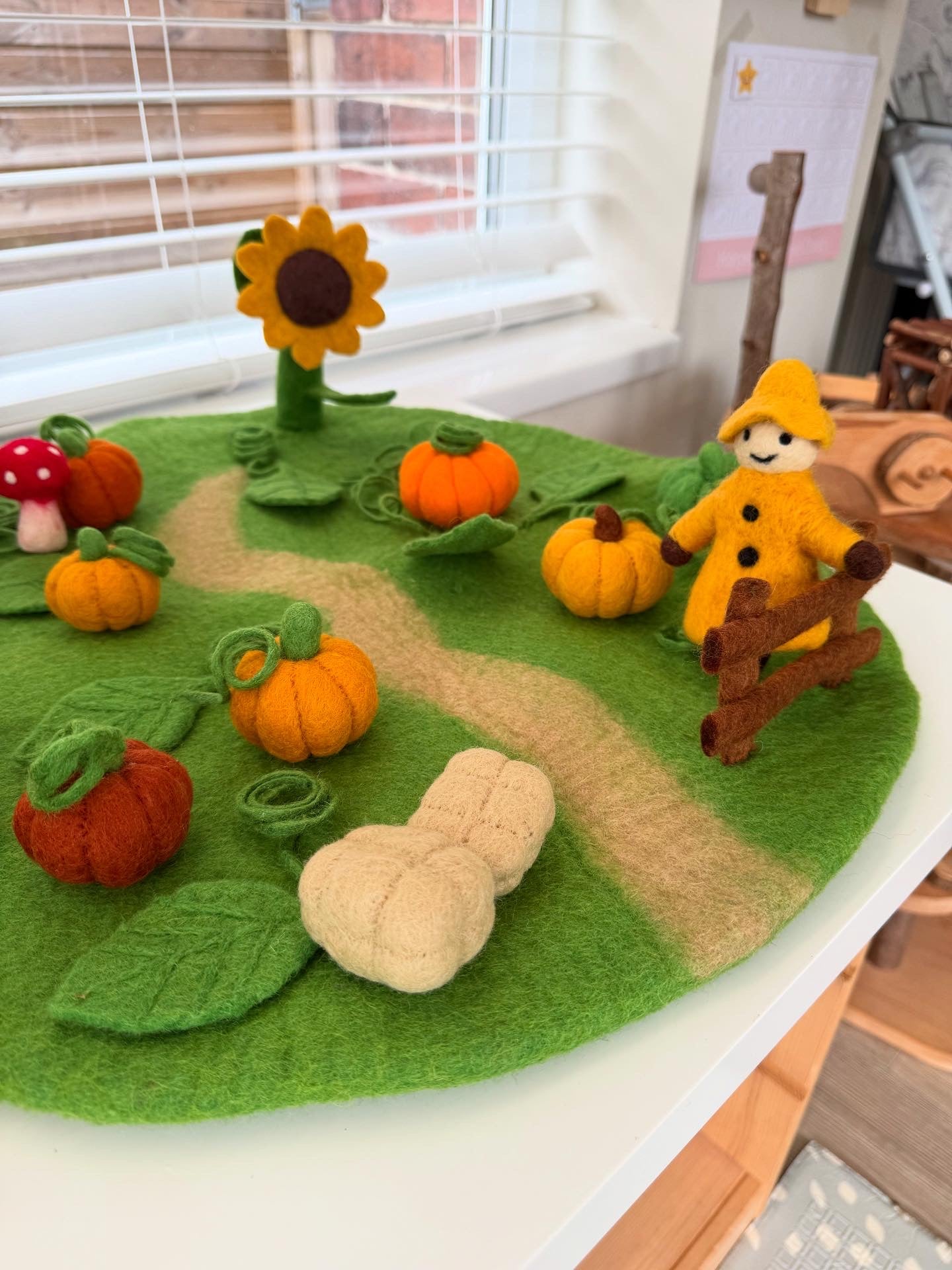 Pumpkin picking field Large Mat