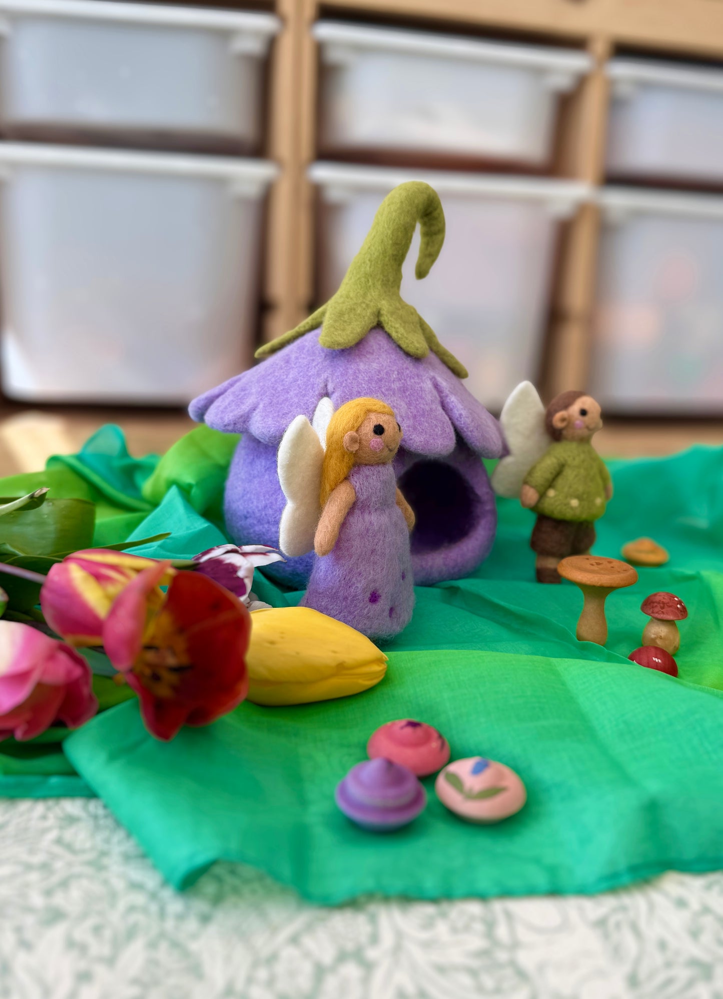 Felt Spring Fairy house and Fairies play set