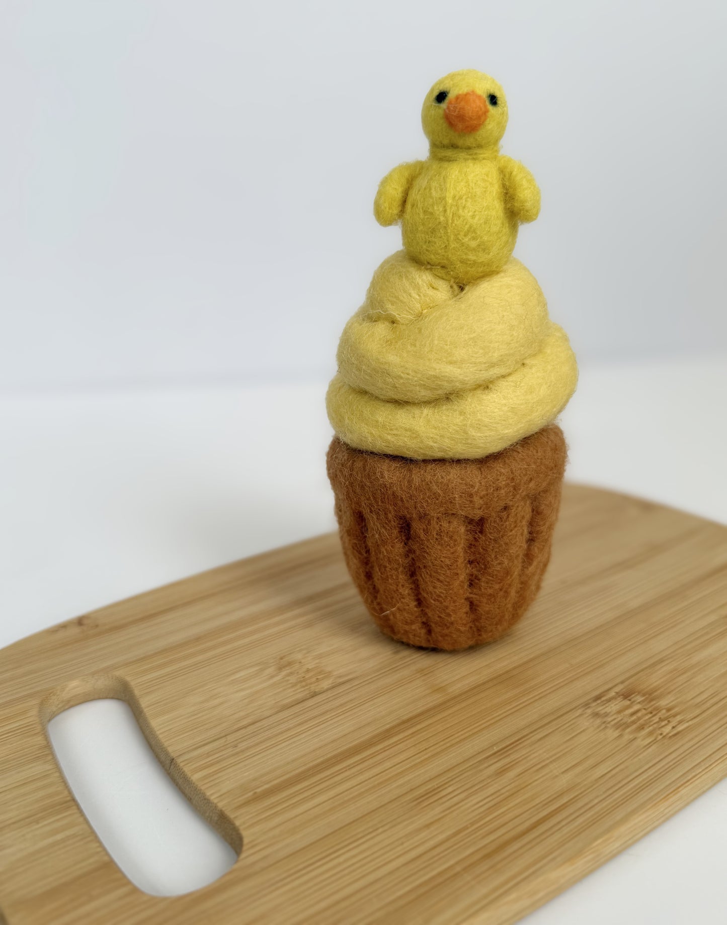Felt chick Easter cupcake play food