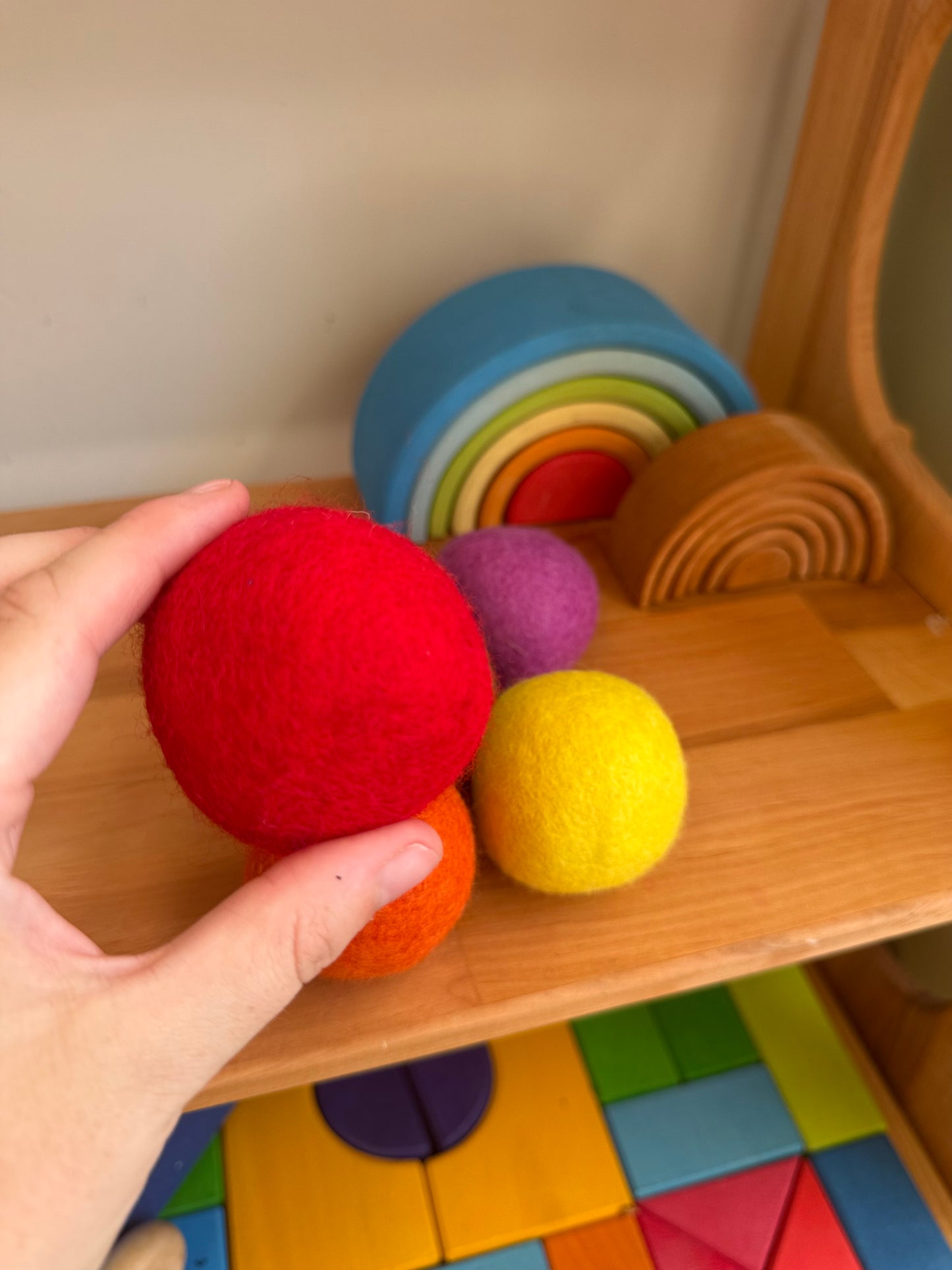 6 felt Rainbow jumbo balls