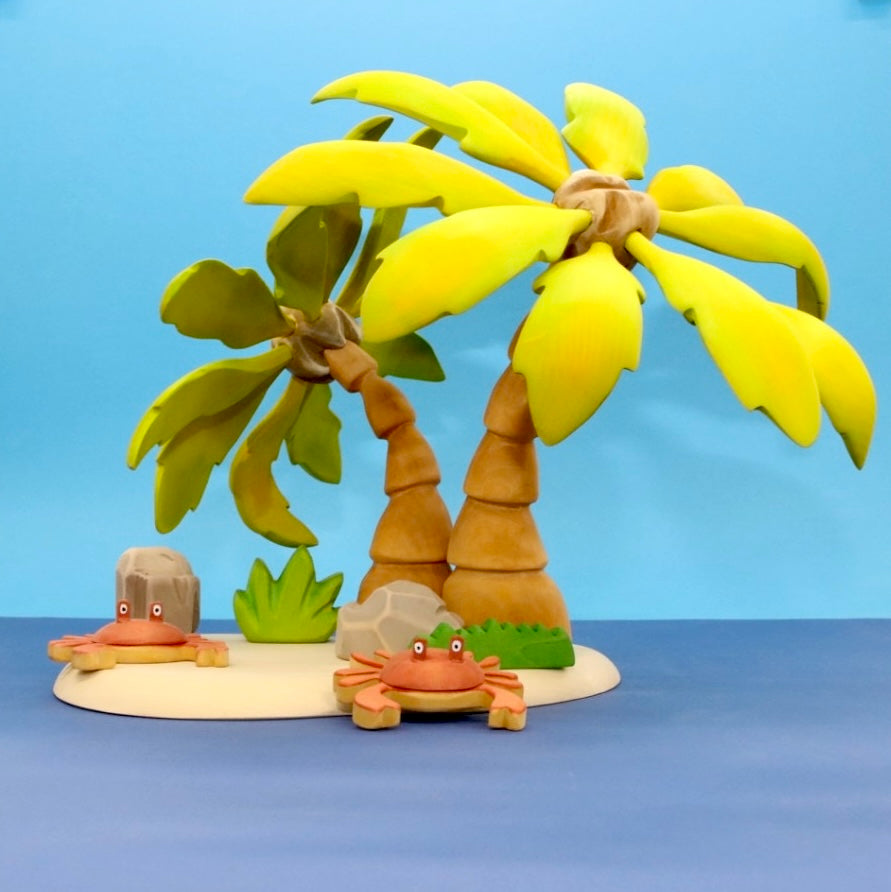 Palm trees and wooden base