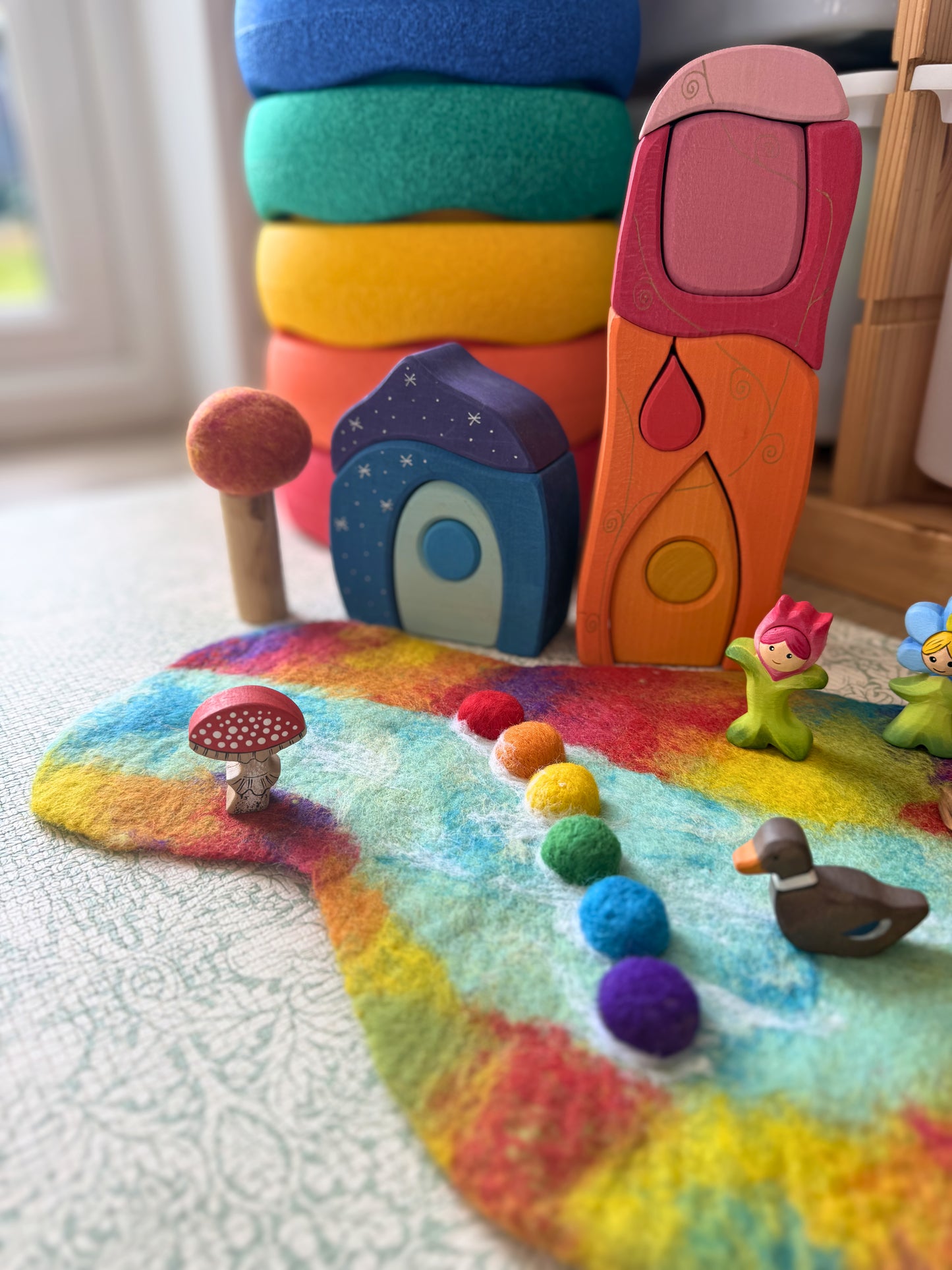 Large Rainbow Stepping stones river felt play mat