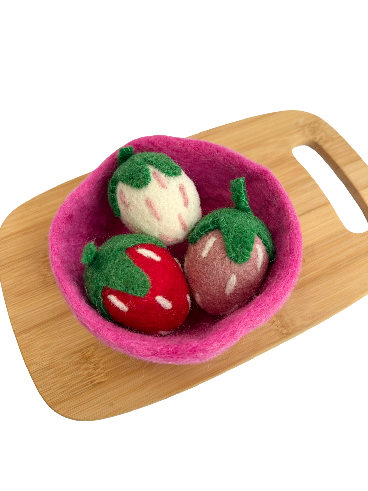 Felt strawberries in a bowl