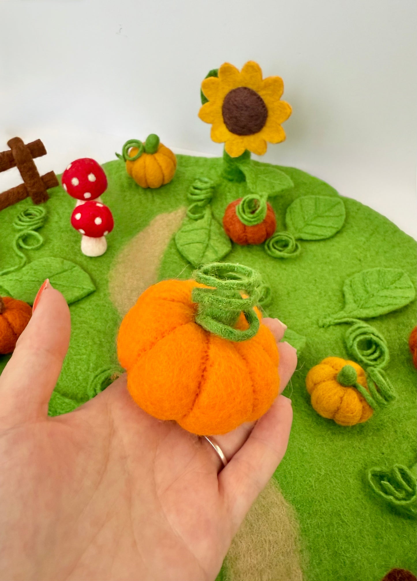 Pumpkin picking field Large Mat