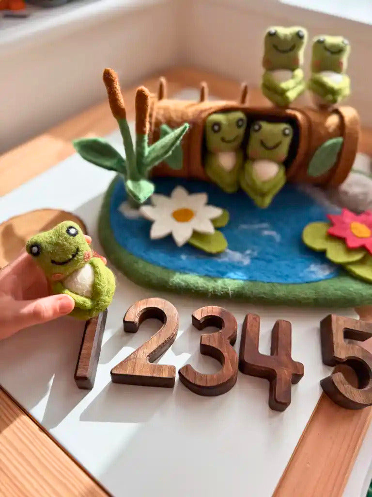 5 speckled frog felt play set