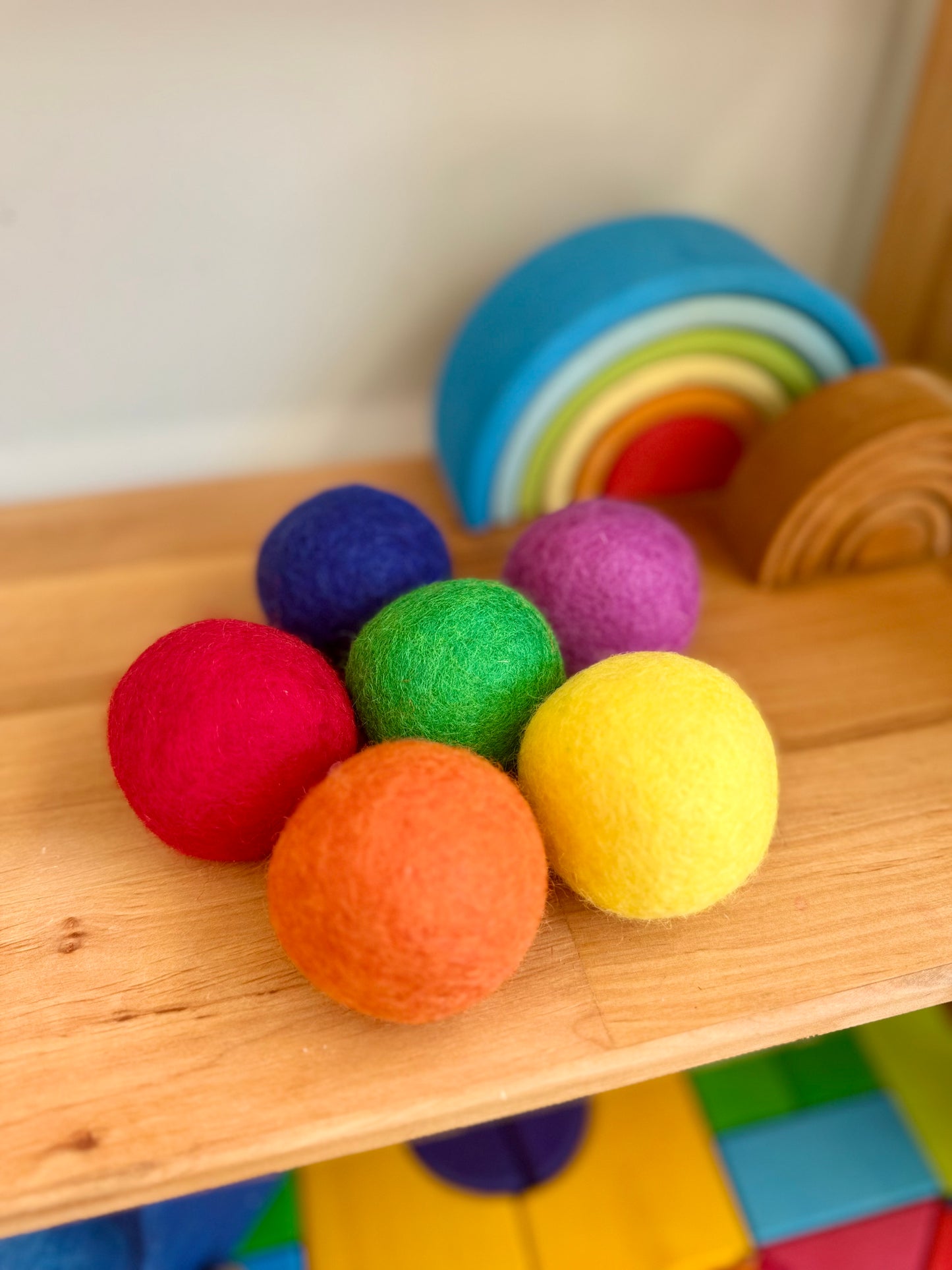 6 felt Rainbow jumbo balls