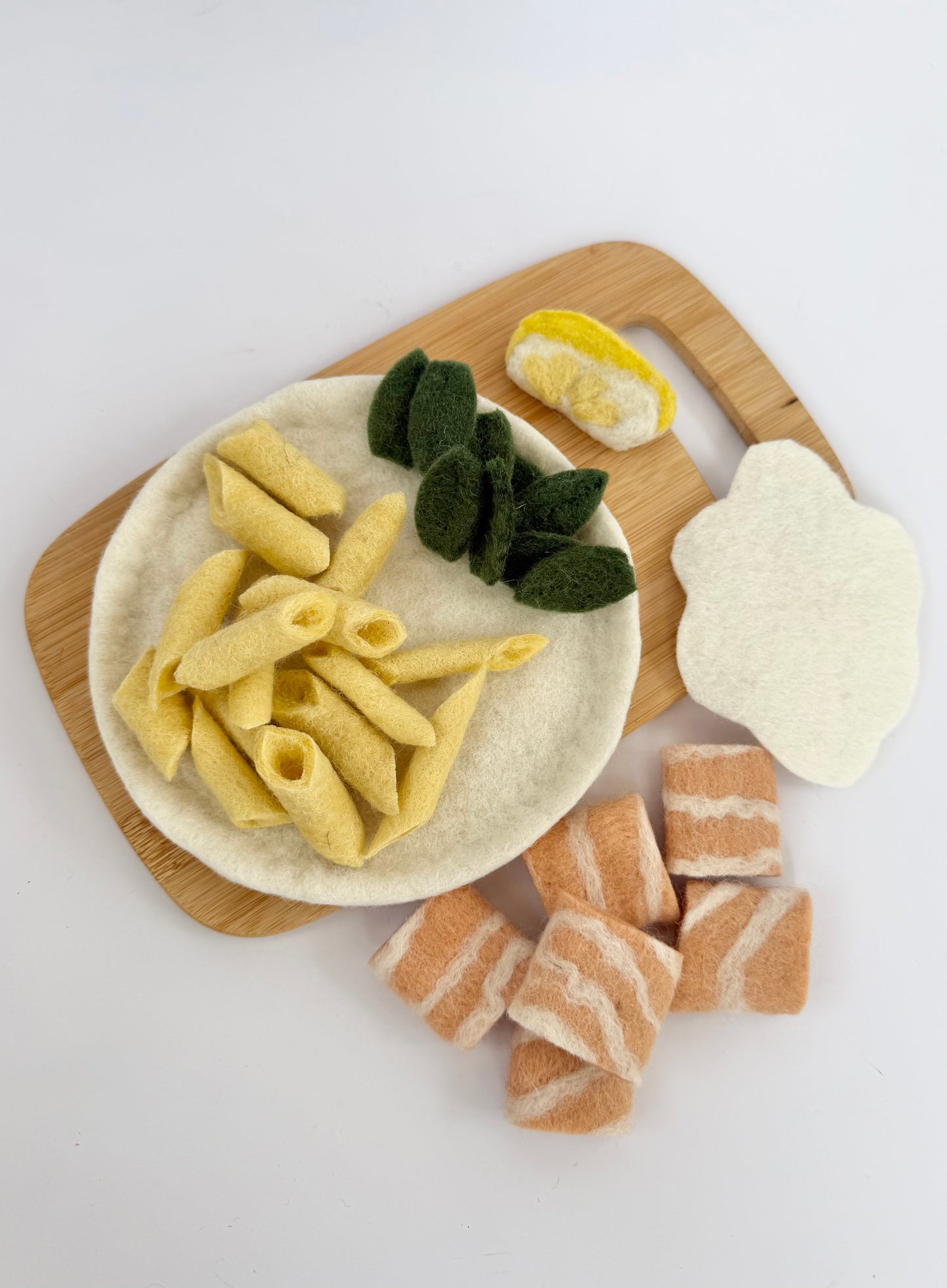 Felt salmon creamy pasta play food set