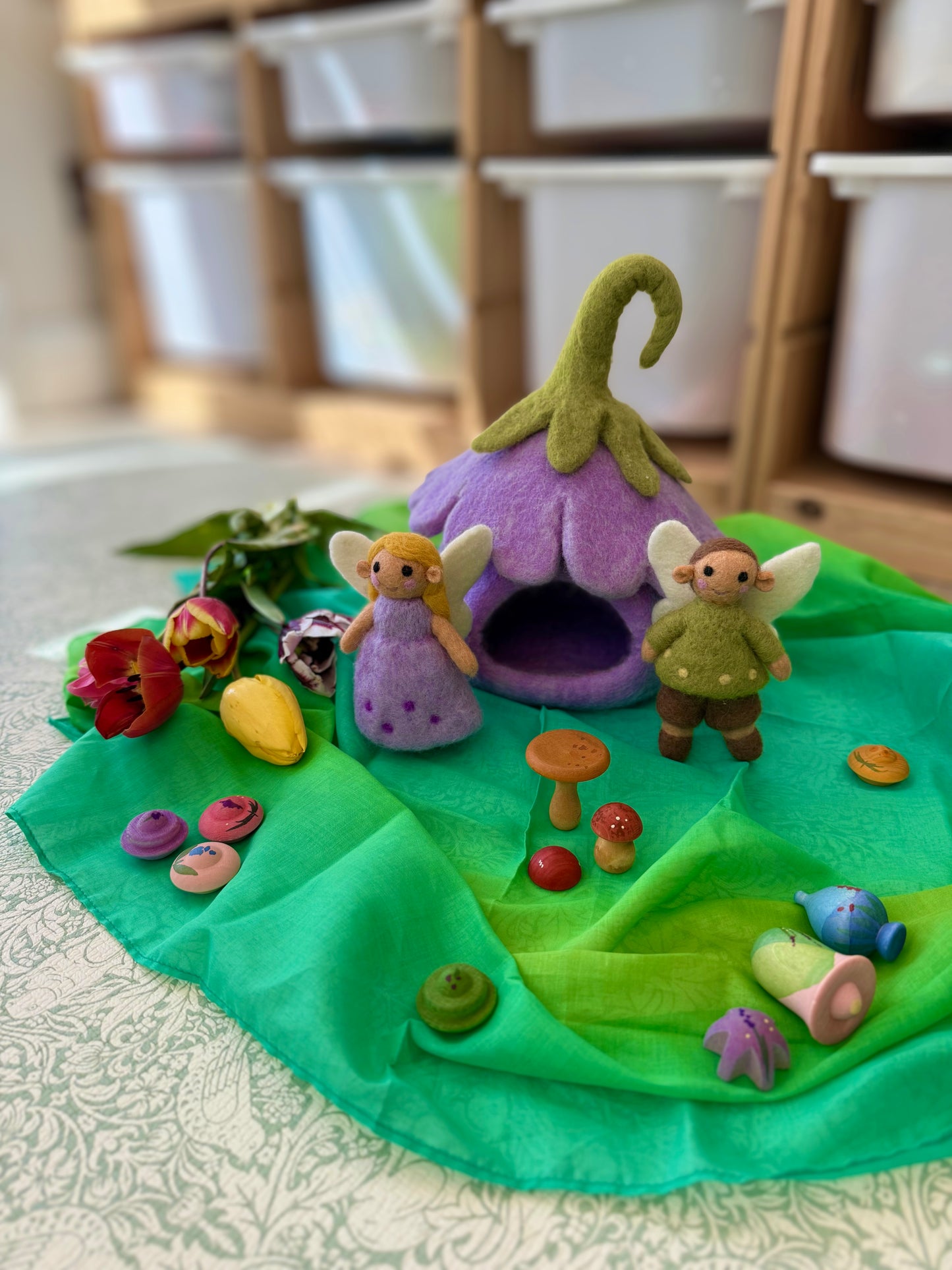 Felt Spring Fairy house and Fairies play set