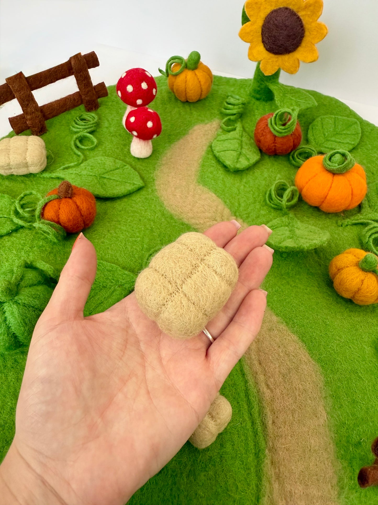 Pumpkin picking field Large Mat