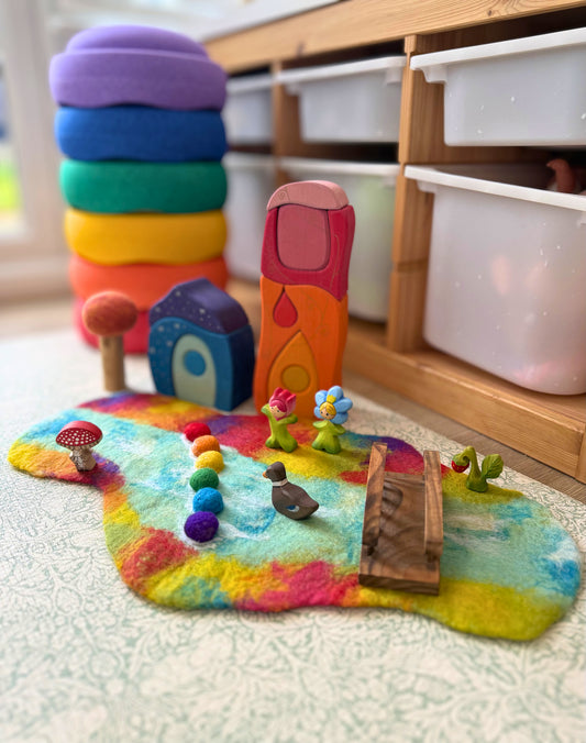 Large Rainbow Stepping stones river felt play mat