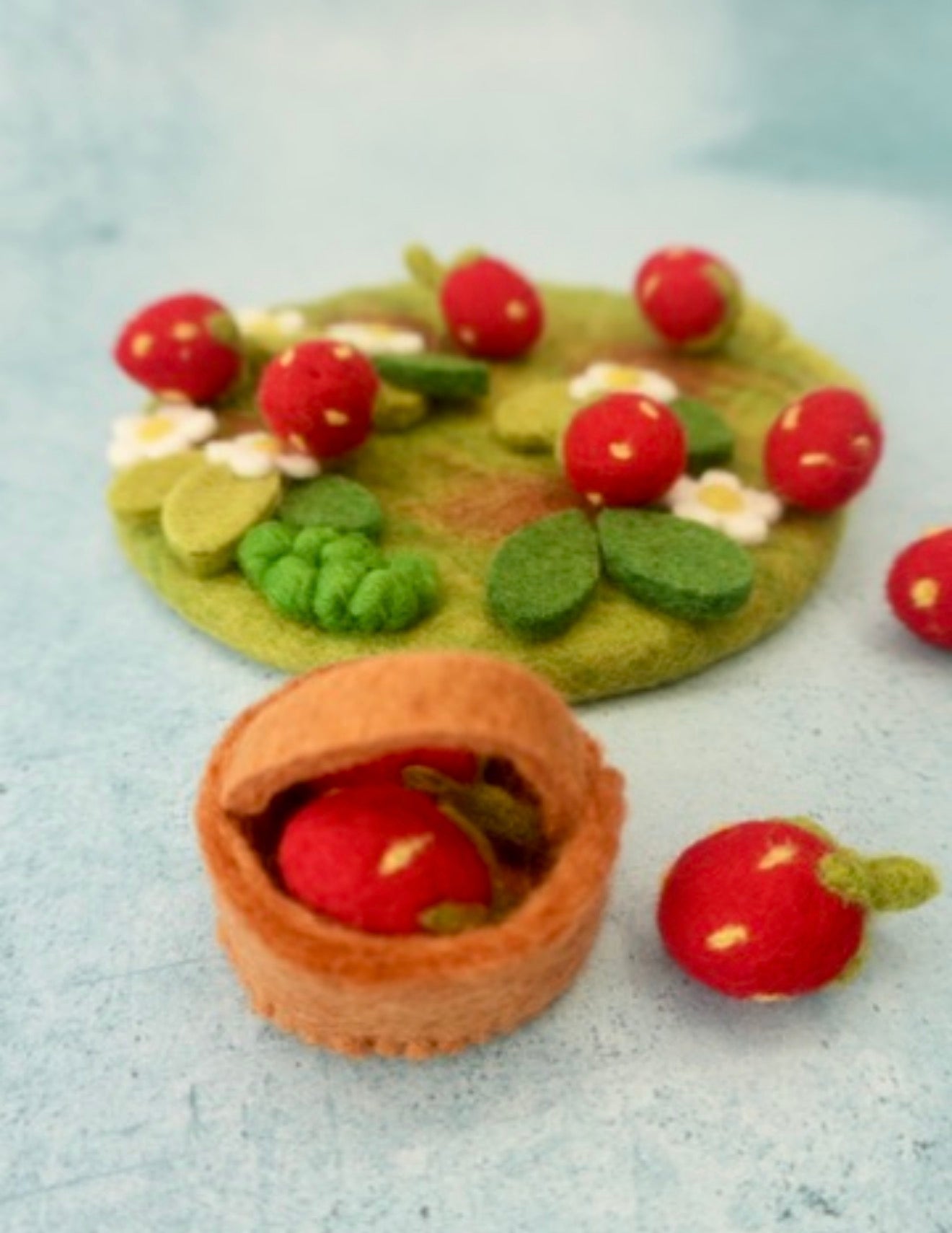 Felt Strawberry picking mini play mat