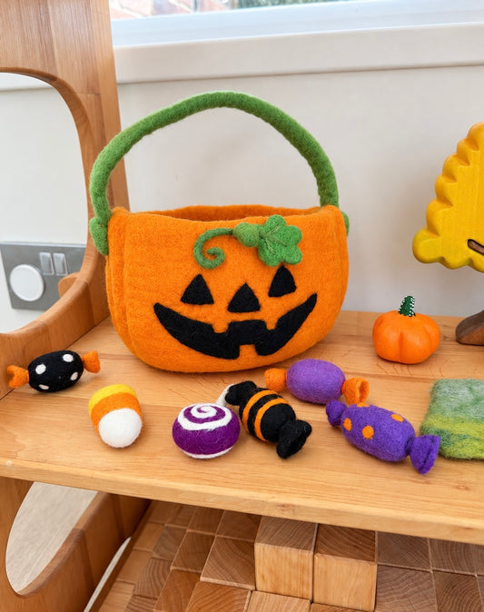 Felt pumpkin trick or treat set