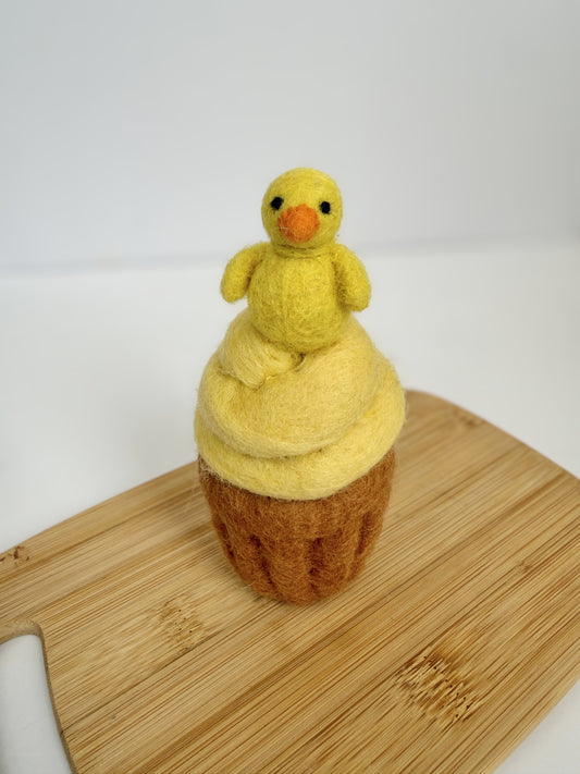 Felt chick Easter cupcake play food