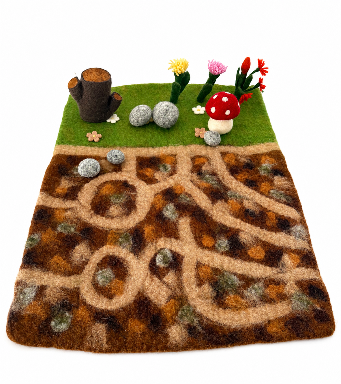 Below the garden felt play mat