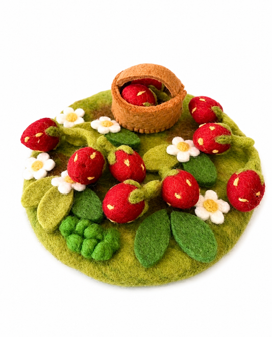 Felt Strawberry picking mini play mat